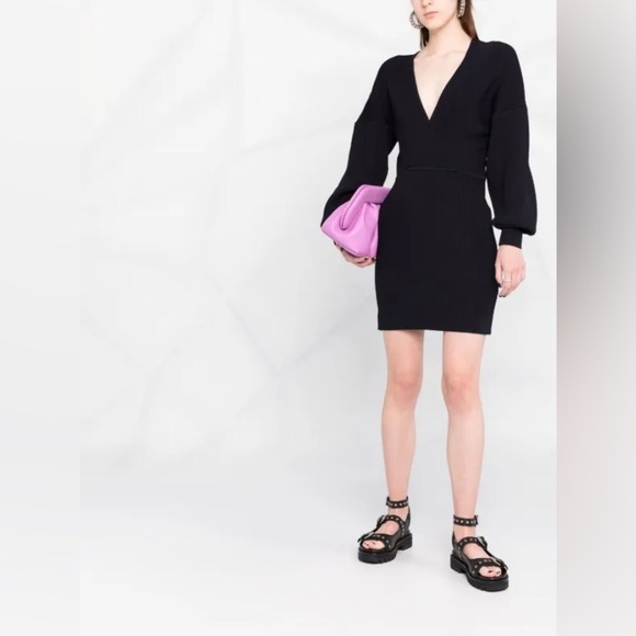 NWT GANNI - V Neck Mini Dress in Dark Navy - Picture 2 of 8